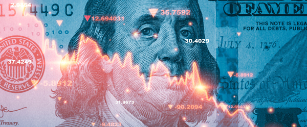 Red downward arrow and text "Market Collapse" over a background of fluctuating stock market numbers, indicating a financial downturn.
